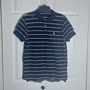 Vintage Polo Ralph Lauren Custom Fit Striped Polo Shirt Mens L Navy White Y2K